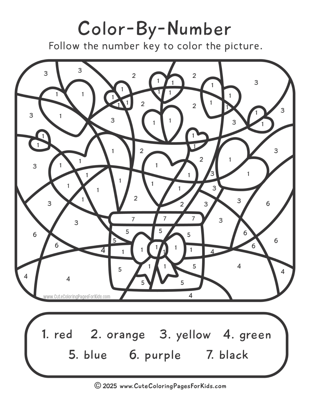 valentine's day colornumber printable activity sheets - cute